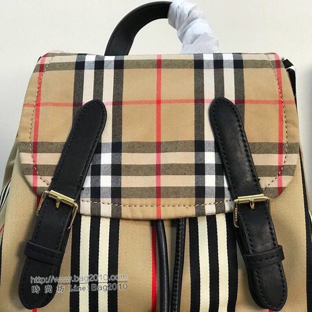 Burberry專櫃新款雙肩包 巴寶莉小號Vintage條紋拼牛皮軍旅背包  db1194